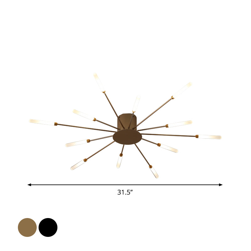 Modern taklampa i svart/guld burst - 12/18/28 LED-lampor semi flush montering för sovrum Carvallo