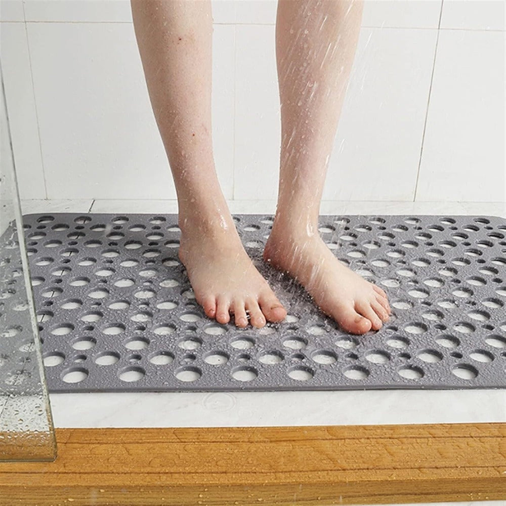 Anti-Slip Duschmatta | Rektangulär PVC Bad Säkerhetsmatta med Avloppshål för Badrum | Brick by Brick Carvallo