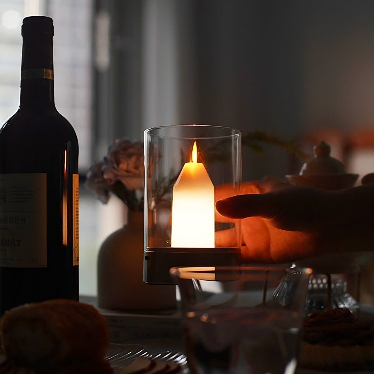 Laddningsbar ljusglöd - utan låga ambientljus med lugnande varm flämtande ljus Carvallo