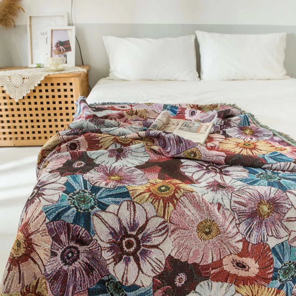 Vintage Flora Vävda Fransad Filt Carvallo