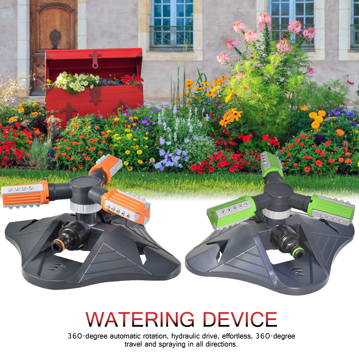 Roterbar trädgårds-sprinkler med 3 munstycken – Effektiv bevattningssprinkler för gräsmatta och trädgård Carvallo