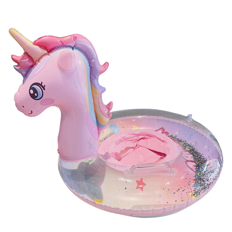 Uppblåsbar Glitter Unicorn Simring-Hemnix-För åldrarna 1-4 (5-25 kg) - Rosa enhörning-Hemnix