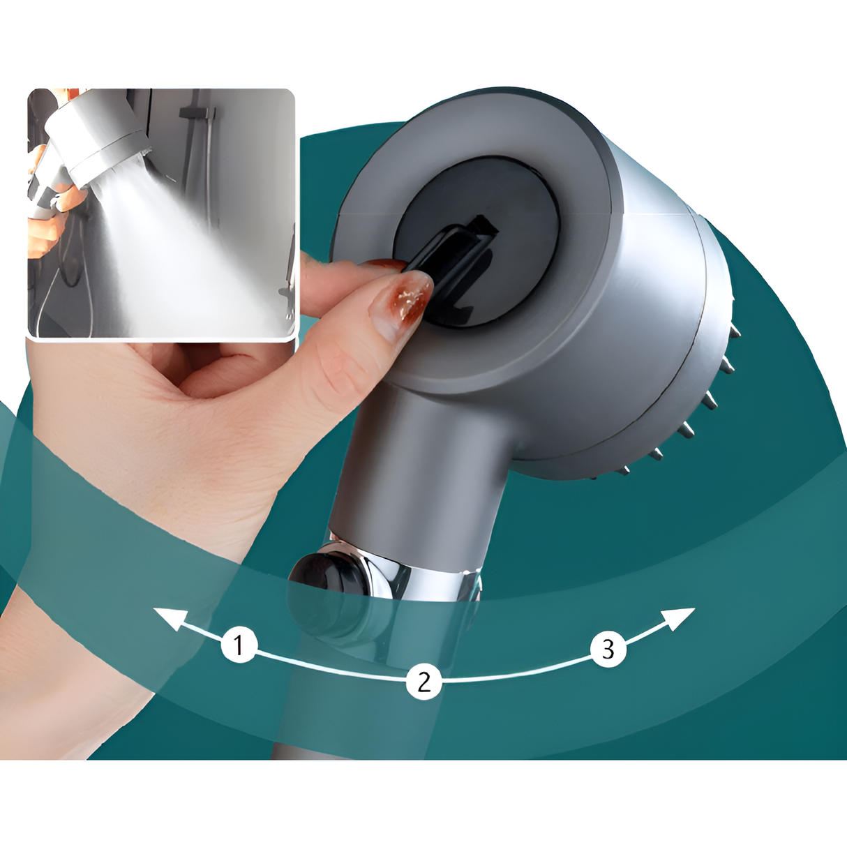 HydroPower Duschhuvud – Högtrycksduschhuvud med 3 lägen och massageborste Carvallo