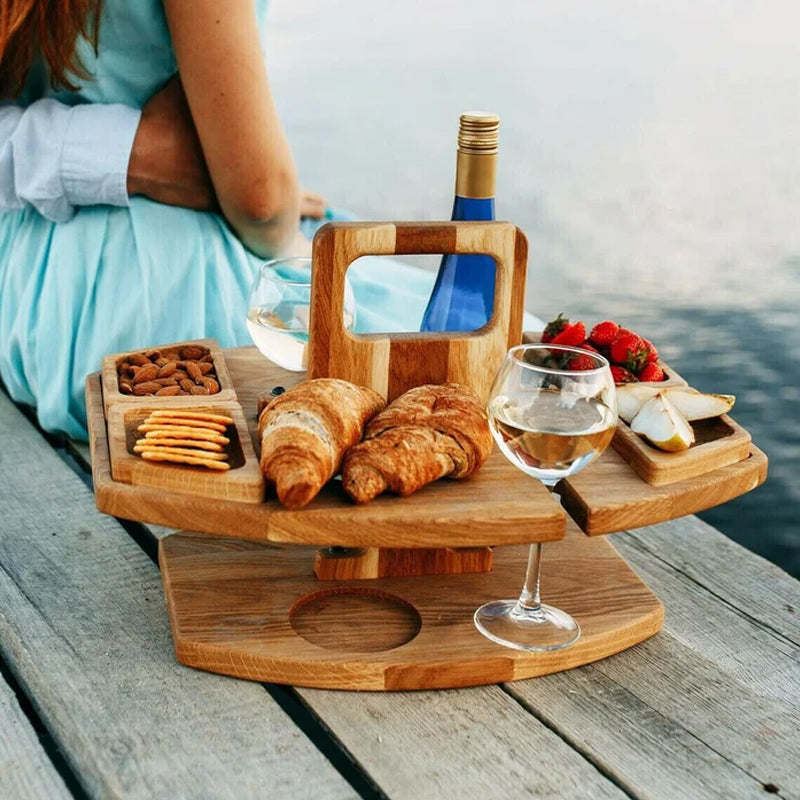 Trä Picknick Vin Bord med Snacks Brickor Carvallo