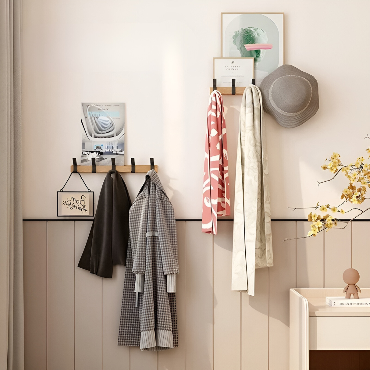 HookFlex Rack - Väggmonterad Rörlig Bambu-Krokarställning Carvallo