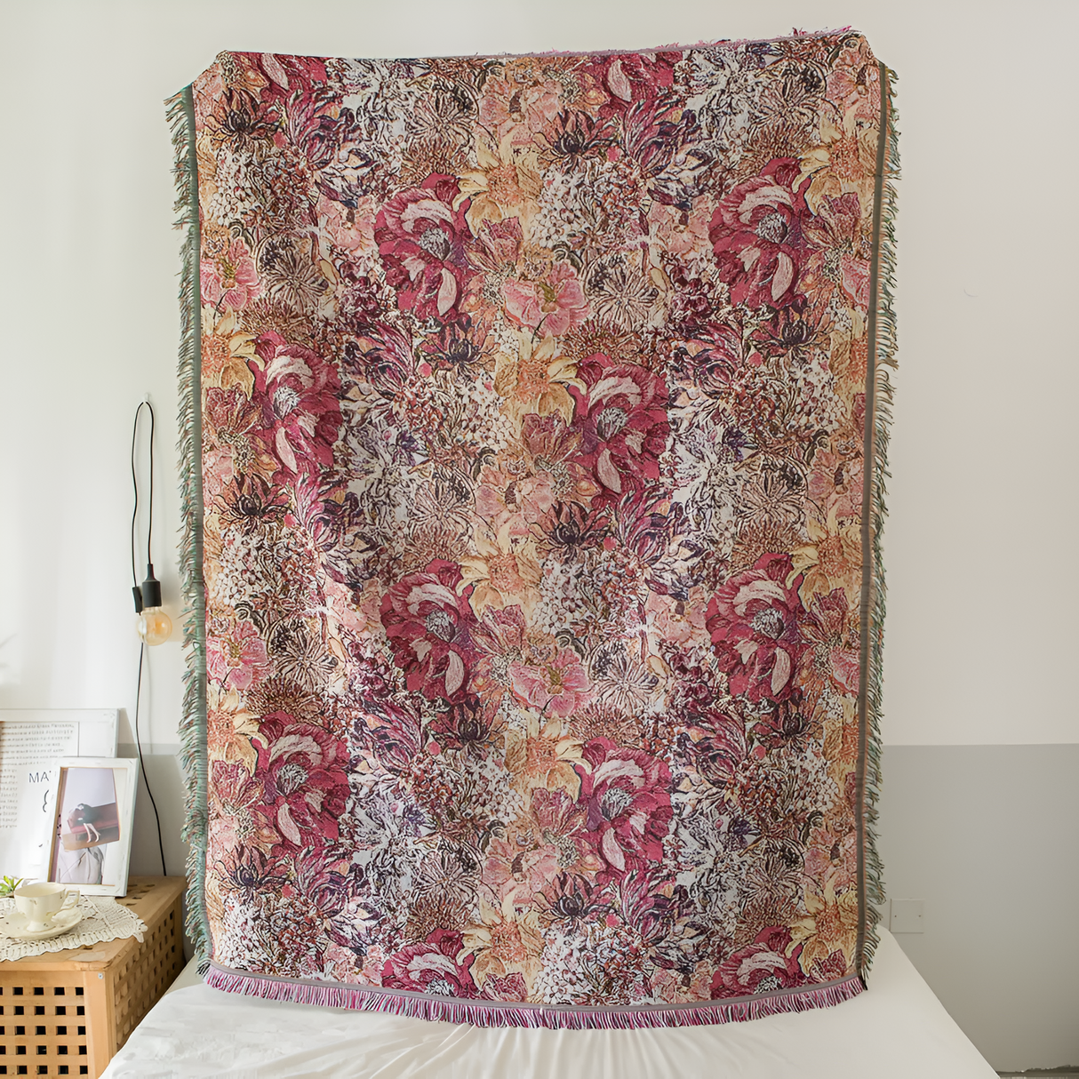 Vintage Floral Fringed Filtäcke Carvallo