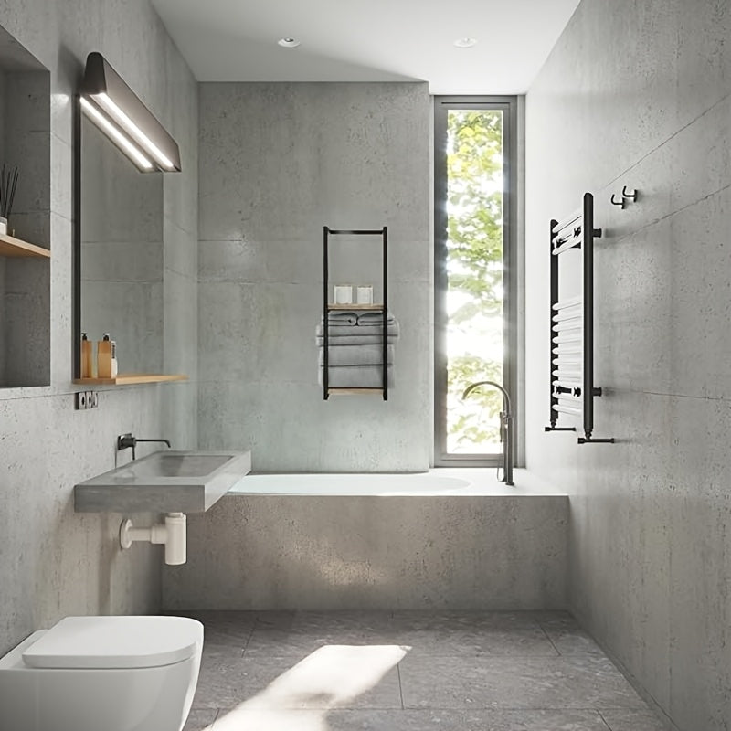 Industriell Handdukshållare med Hyllor – Elegant och Funktionell Väggmöbel Carvallo