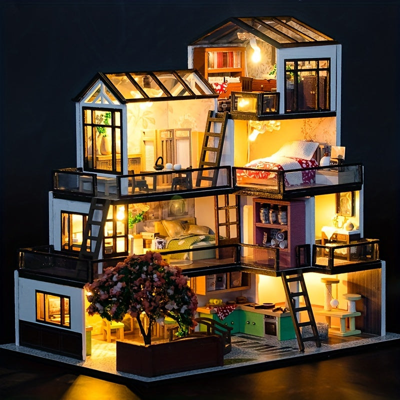 Miniatyr Villa 3D Pussel Kit – Handgjord Modell med LED-belysning och Detaljerad Interiör Carvallo
