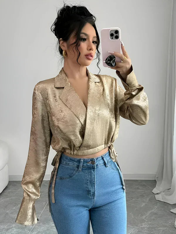 Kvinnor Blus Elegant Gyllene Högkvalitativt Tyg Hemnix
