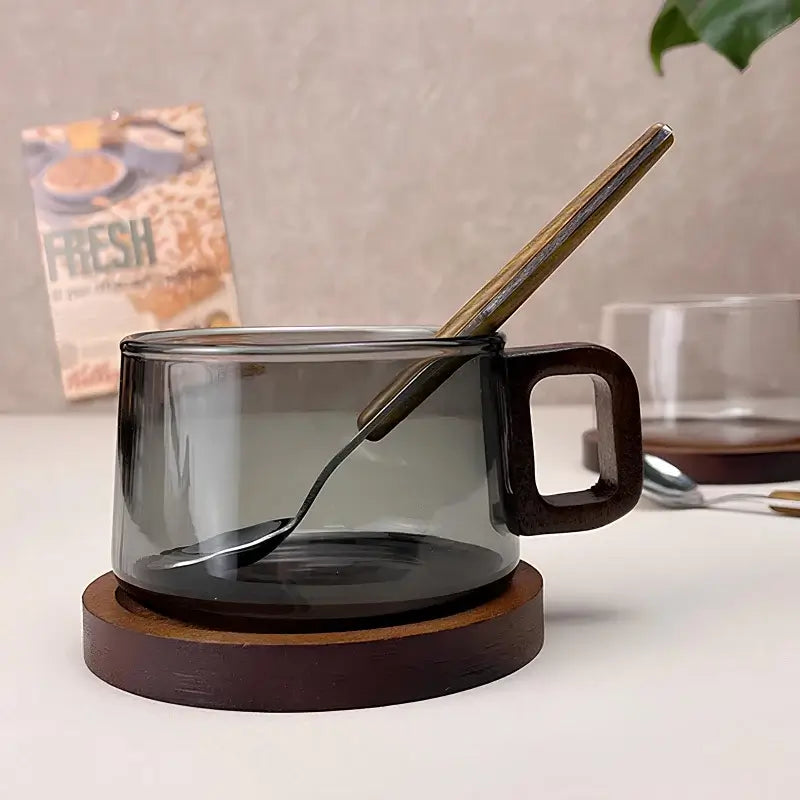 Valmere Artisan Glas Kopp & Fatset – 3 Delar i Glas och Valnöt Hemnix