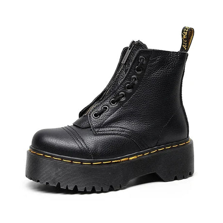 Stövletter med plattform tillverkade av äkta läder-Shoes for Women-Hemnix-35-Hemnix
