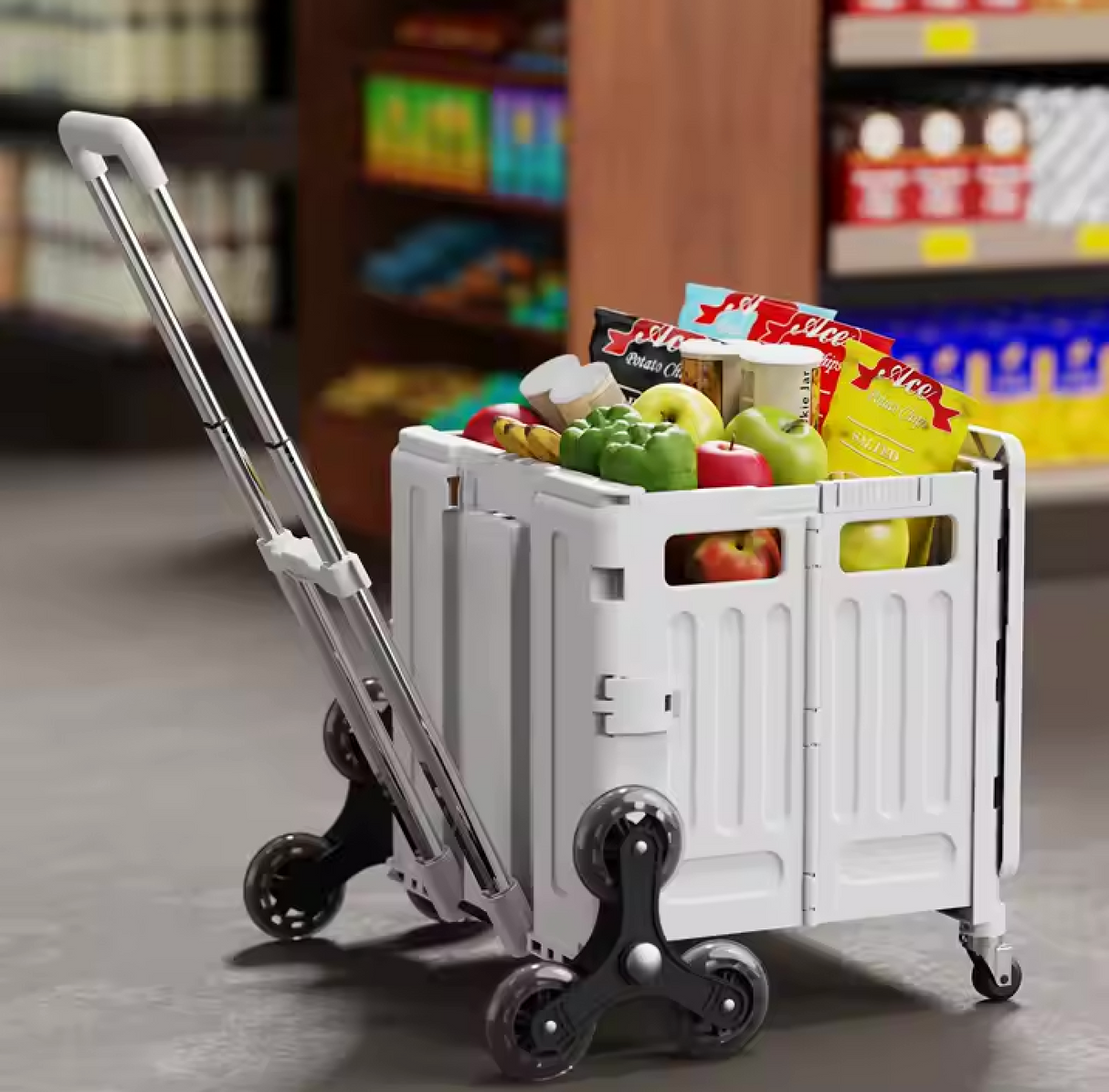 Hopfällbar Dragvagn med Trappklättrare-VaruZ-Medium 45 L-Vit-Hemnix