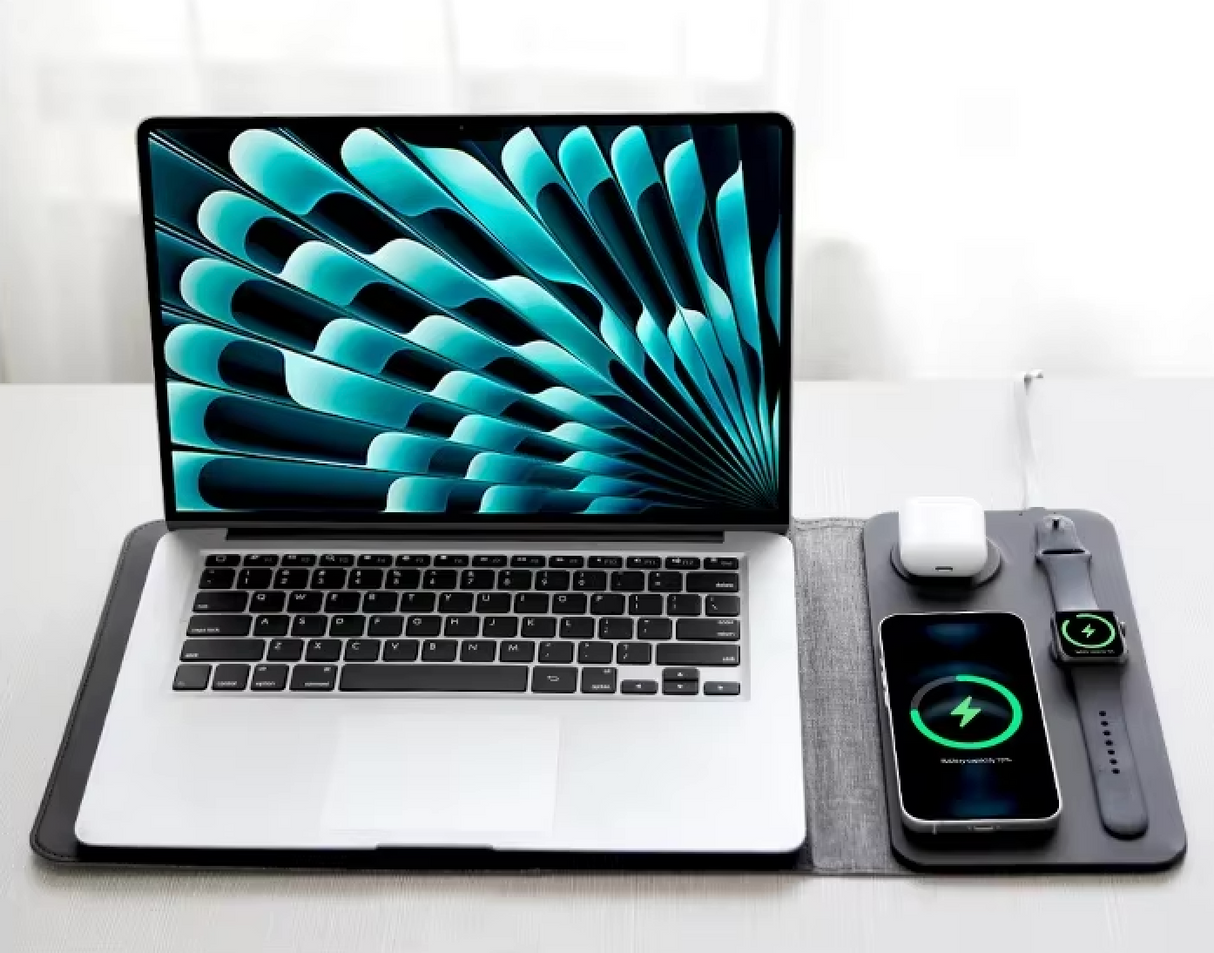 NEXA 4-i-1 Laptopfodral med trådlös laddning-VaruZ-13 & 14 inch-Svart-(NYHET) 5-i-1 laptopfodral med trådlös ladning (mobil+hörlurar+Apple Watch)-Hemnix