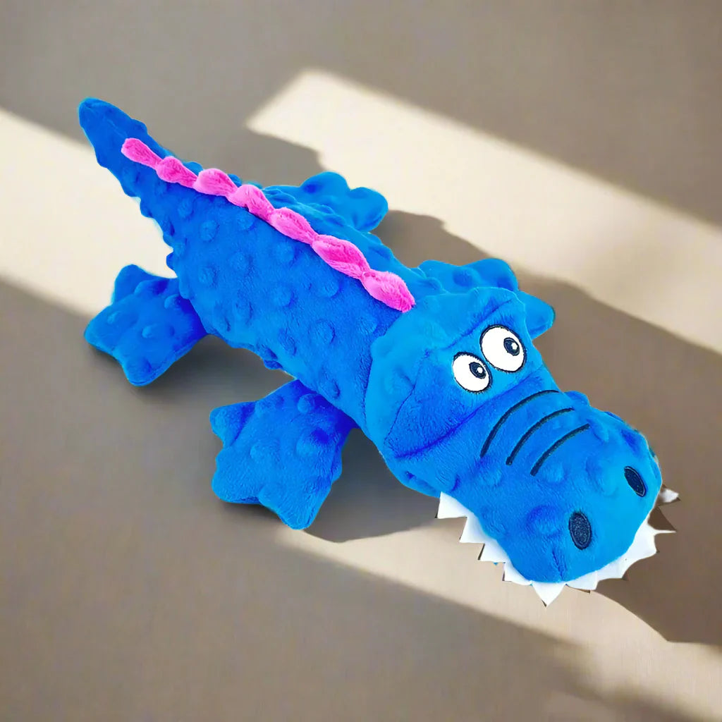 Pawellure Indestructible Squeaky Dog Toy – Tuff Krokodil Plush för Aggressiva Tuggar Carvallo