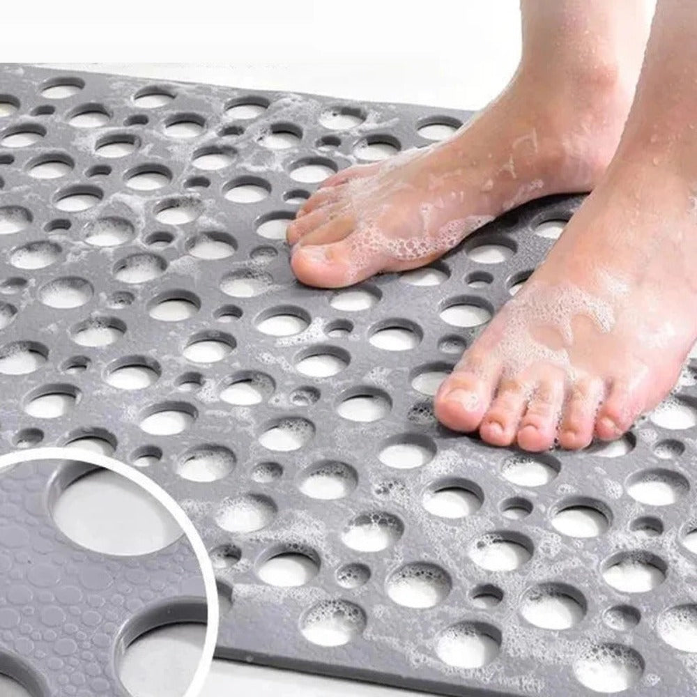 Anti-Slip Duschmatta | Rektangulär PVC Bad Säkerhetsmatta med Avloppshål för Badrum | Brick by Brick Carvallo