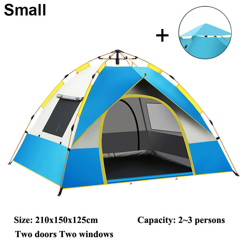 Expresstält 3 Sekunder Helautomatiskt Pop-up Tält Camping & Vandring-Pop-up Tält-BB-Blå 2 Dörrar & 2 Fönster-Small: 1-2 Personer 200x150cm-Hemnix