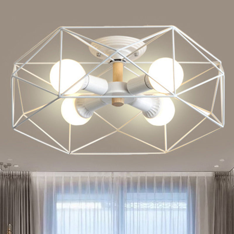 GeoLight – Geometrisk Semi-Flush Taklampa med Trådbur i Metall Carvallo