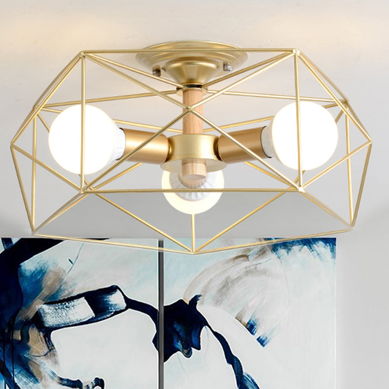 GeoLight – Geometrisk Semi-Flush Taklampa med Trådbur i Metall Carvallo