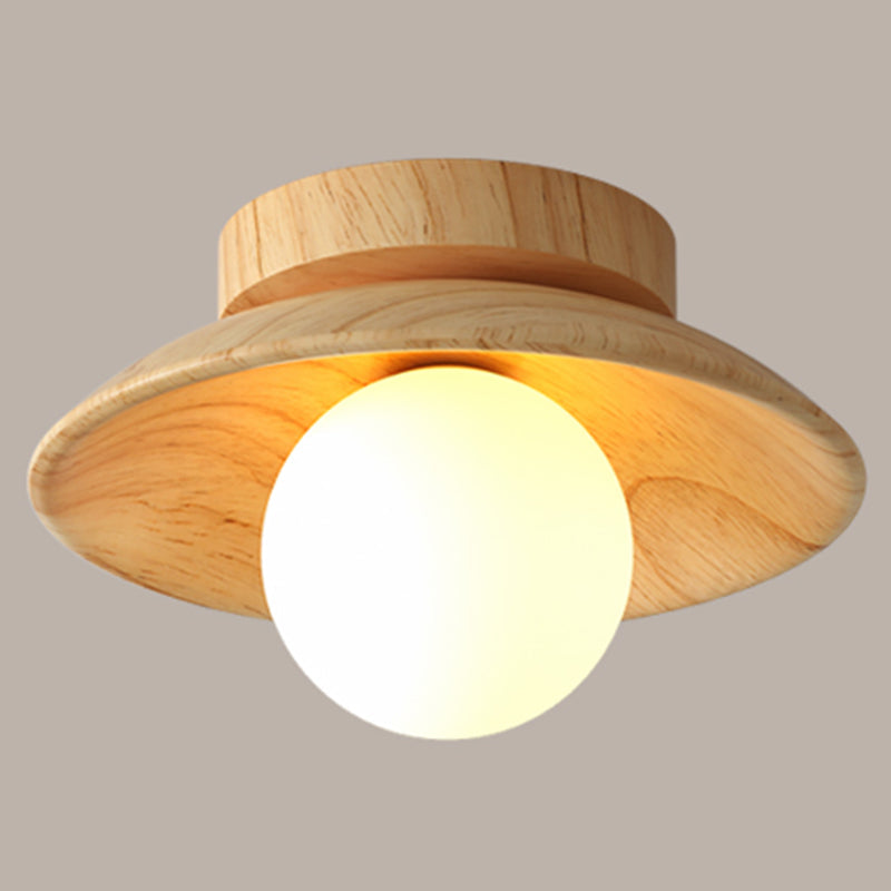 Elegant Trä Taklampa 1-Ljus Mini Semi-Flush Mount Hallbelysning Carvallo