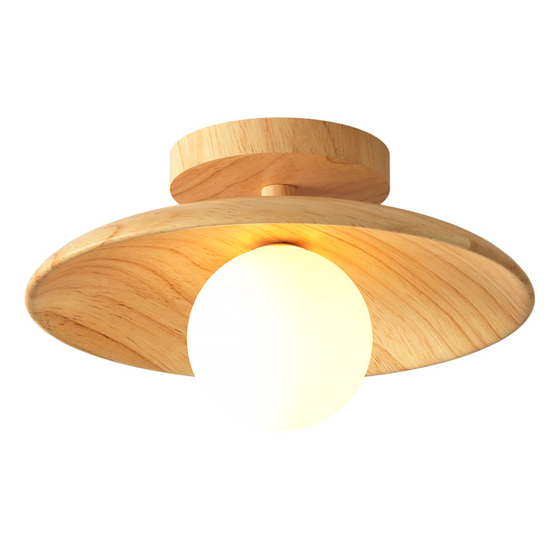 Elegant Trä Taklampa 1-Ljus Mini Semi-Flush Mount Hallbelysning Carvallo