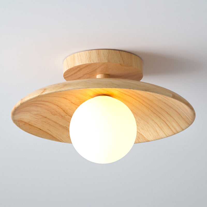 Elegant Trä Taklampa 1-Ljus Mini Semi-Flush Mount Hallbelysning Carvallo