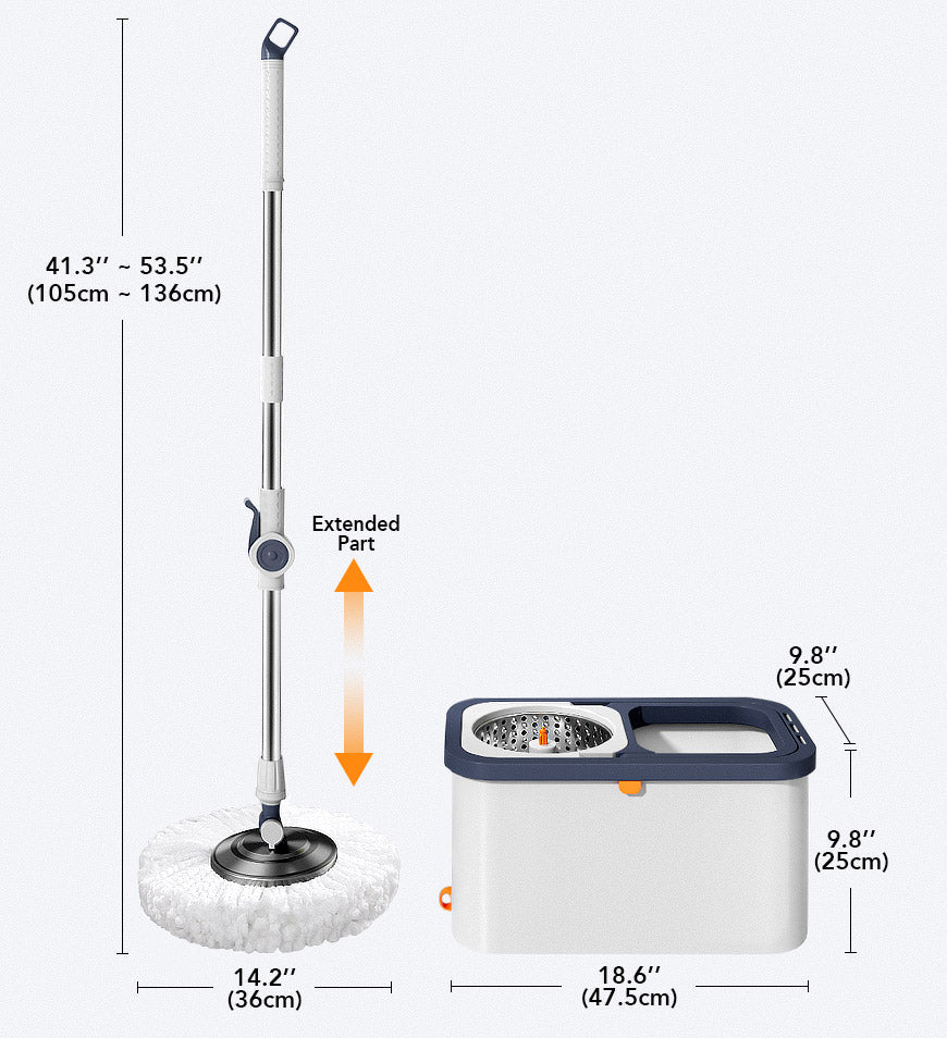 Carvallo skurtrasa med avskiljningssystem | 3 ersättninghuvuden | 136 cm handtag | Handsfree urvridning Carvallo