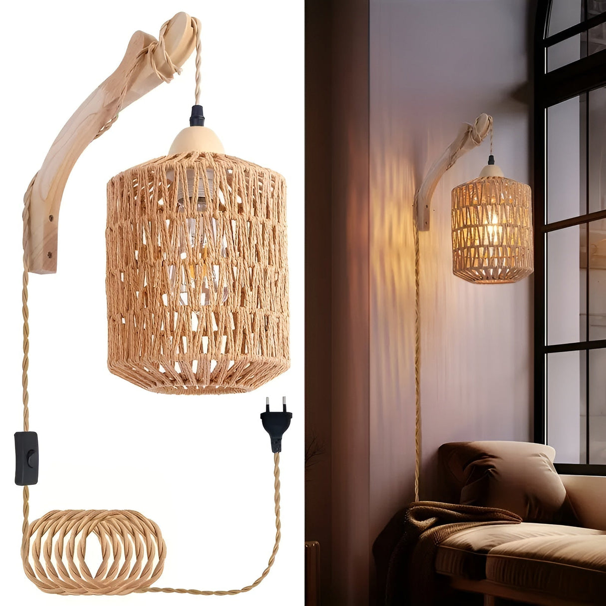 Hängande lampa i boho-stil – Handvävd lampskärm av naturfiber | Ideal för matsal & sovrum Carvallo