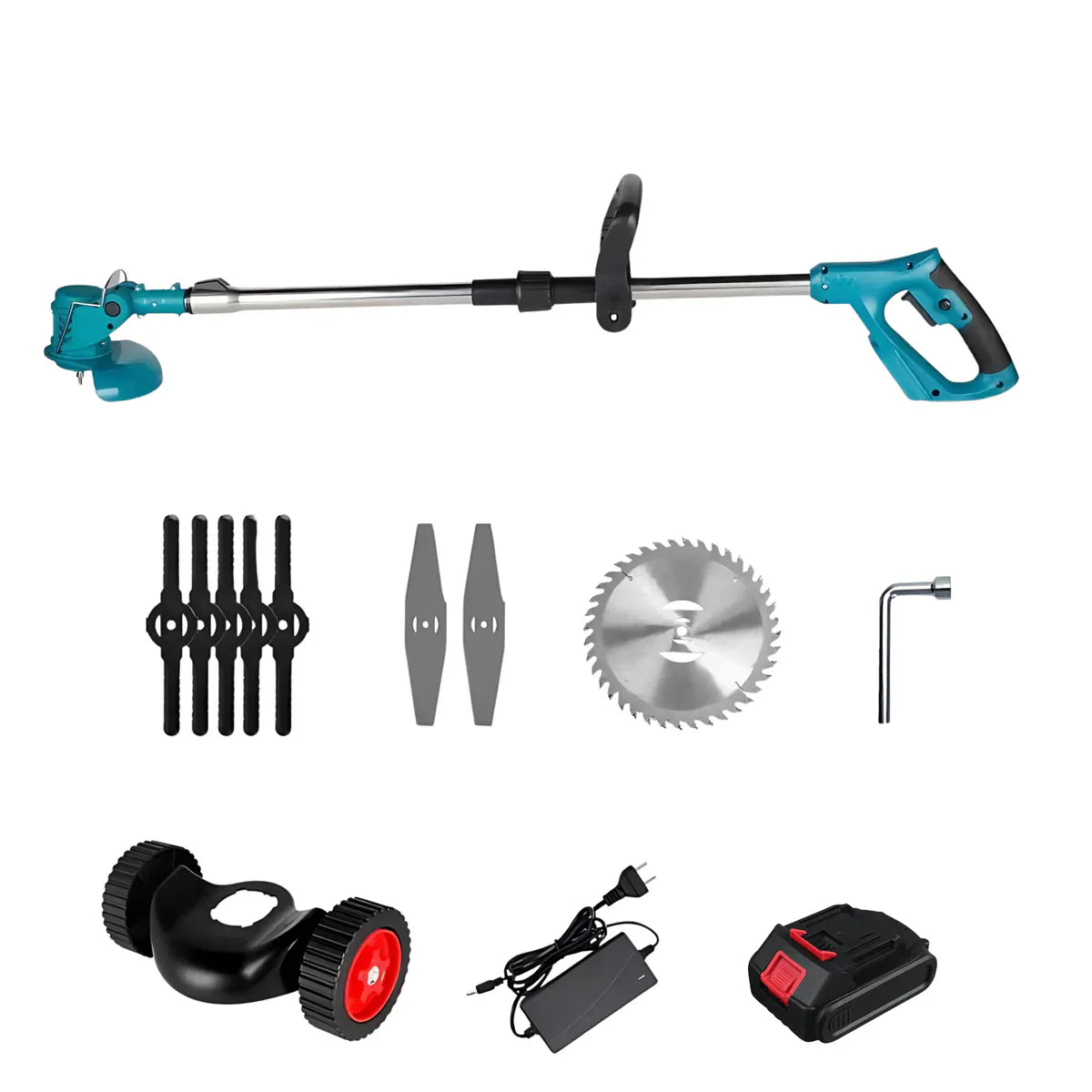 Trådlös & Hopfällbar Grästrimmer 36V – Justerbar Höjd, Hjul & 3 Bladtyper-trimmer-VaruZ-Hemnix