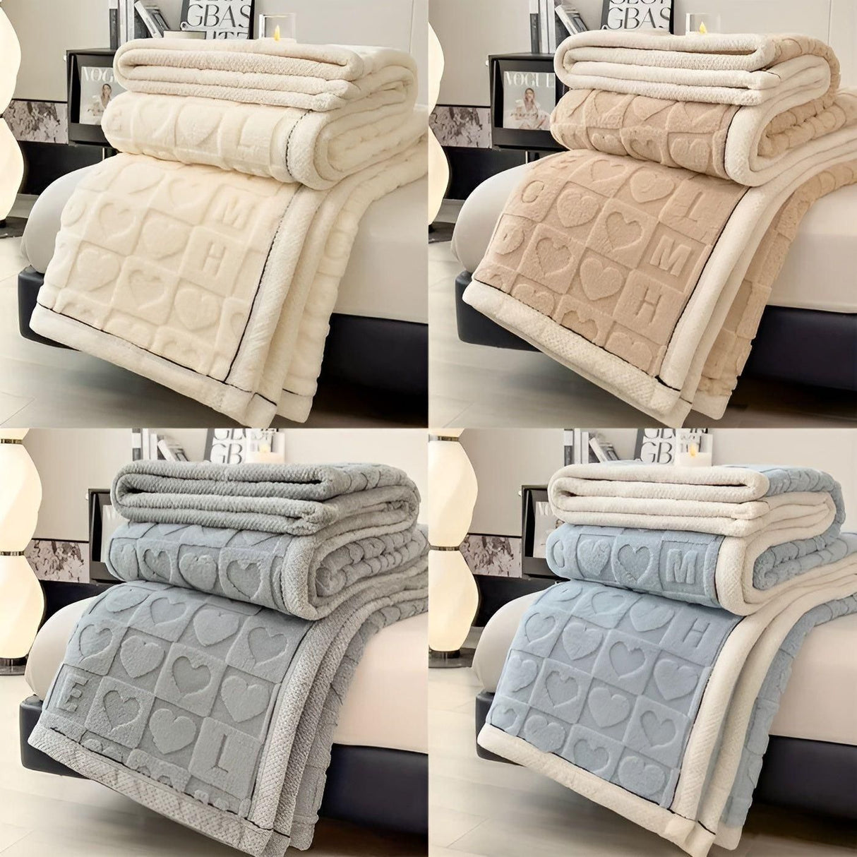 CozyJacquard Blanket - Ultra-mjukt korallfleecefilt med dubbelsidig hjärt- och bokstavsdesign Carvallo