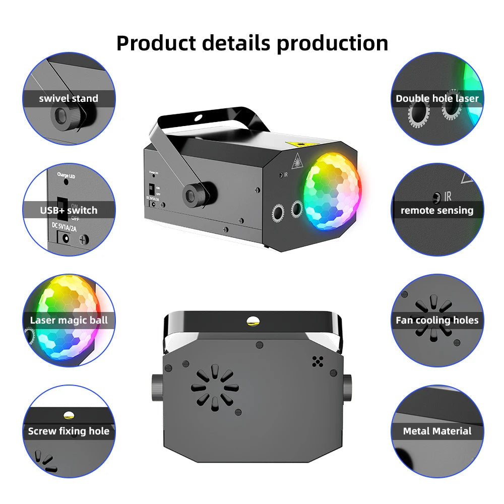 2-i-1 Laser Disco Ljus – Ljudaktiverad Stroboskop med Fjärrkontroll Carvallo