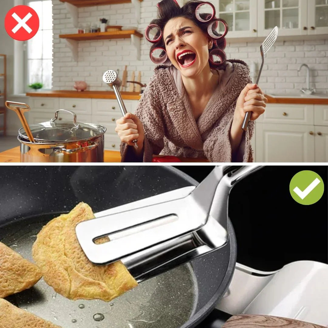 Dubbelsidig rostfri stålvändare med halkfritt handtag – Ideal för grillning och stekning Carvallo