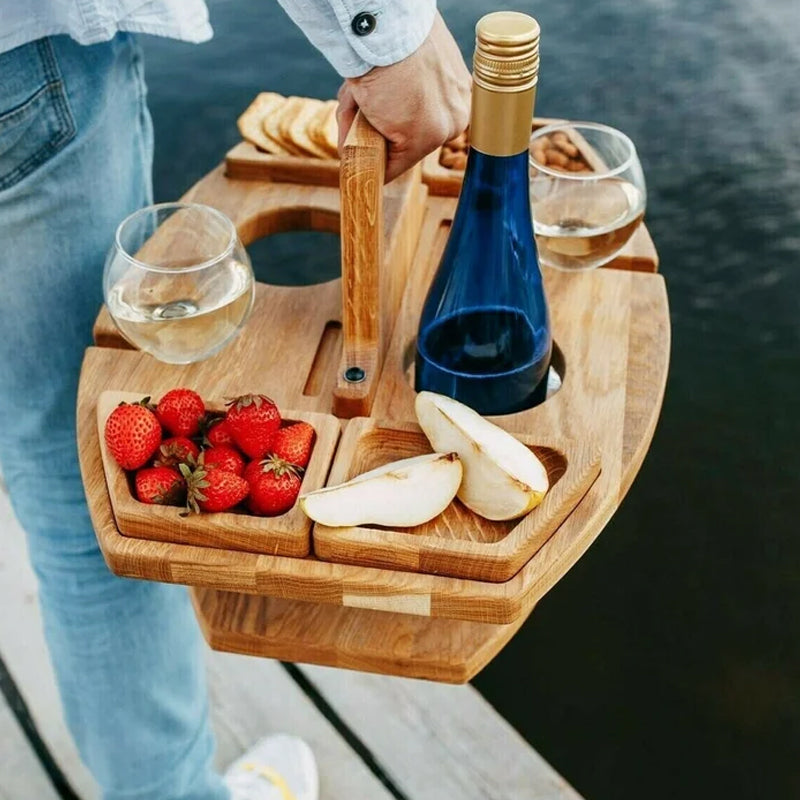 Trä Picknick Vin Bord med Snacks Brickor Carvallo