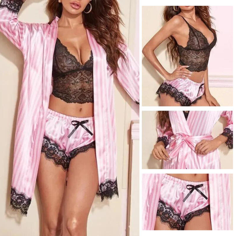 Nattkläder i satängspets 4-i-1 för kvinnor-Hemnix-Hemnix