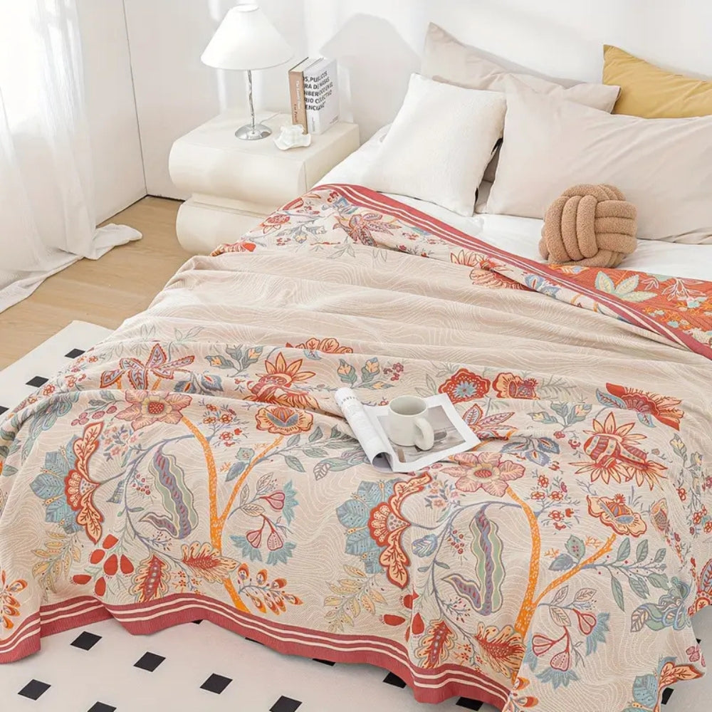 Vineyard Blossom Reversible Cotton Blanket Carvallo