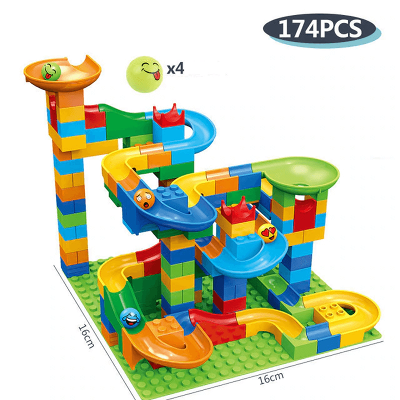 Marble Run Byggklossar – Kreativ Labyrint med Rutschkana och Kulbana för Barn – Pedagogisk Lek för Problemlösning och Fantasi-Byggsats Kulbana-BB-174 stycken-Hemnix