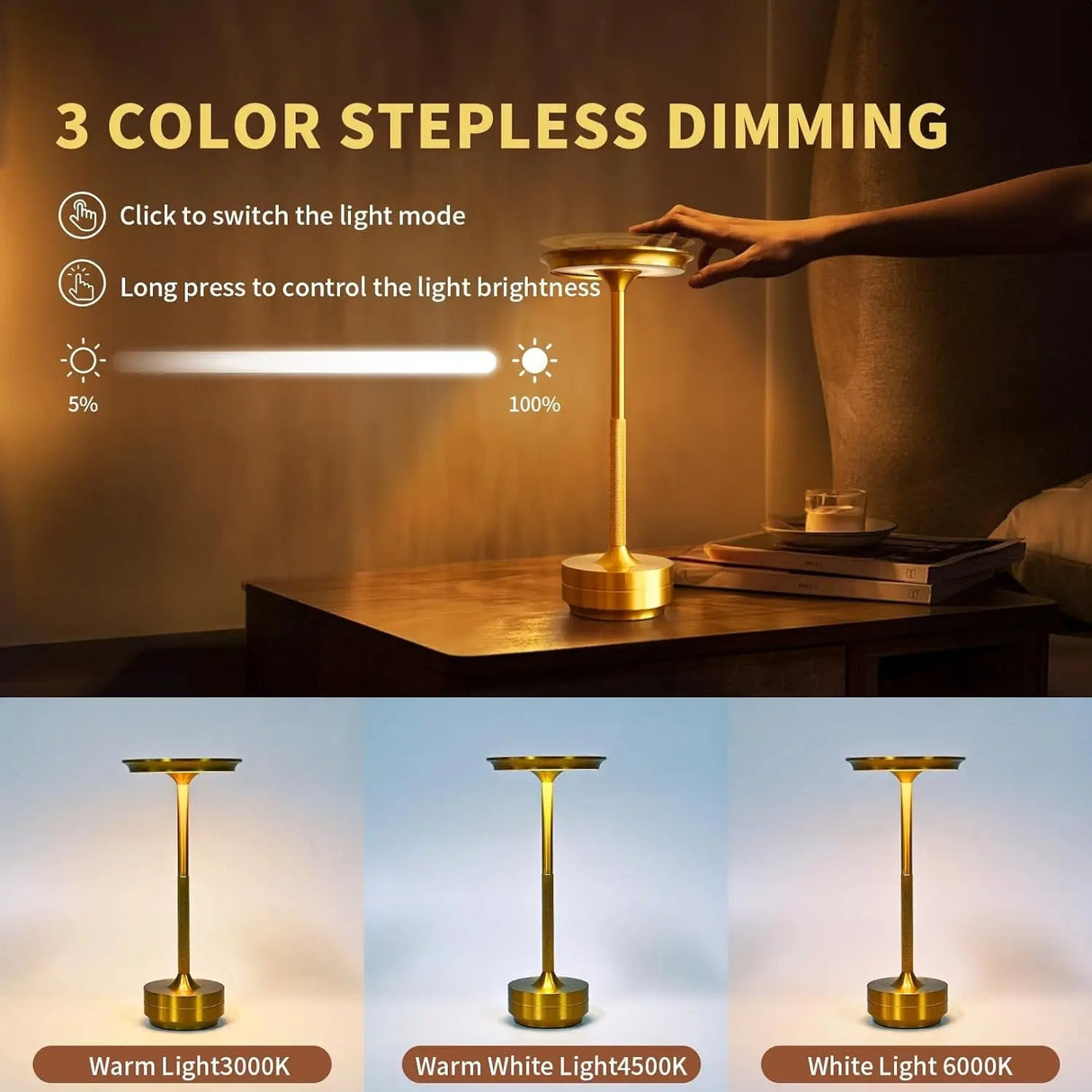 Trådlös Modern Aura Bordslampa - Trådlös Bordslampa med Touchkontroll & Modern Nordisk Design Carvallo