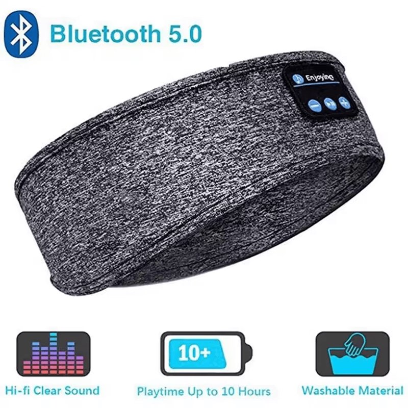Trådlöst Bluetooth Sovpannband & Ögonmask - Elastiska, Bekväma Hörlurar med Avtagbara Högtalare för Sömn & Träning-Personligt-BB-Grå-Hemnix