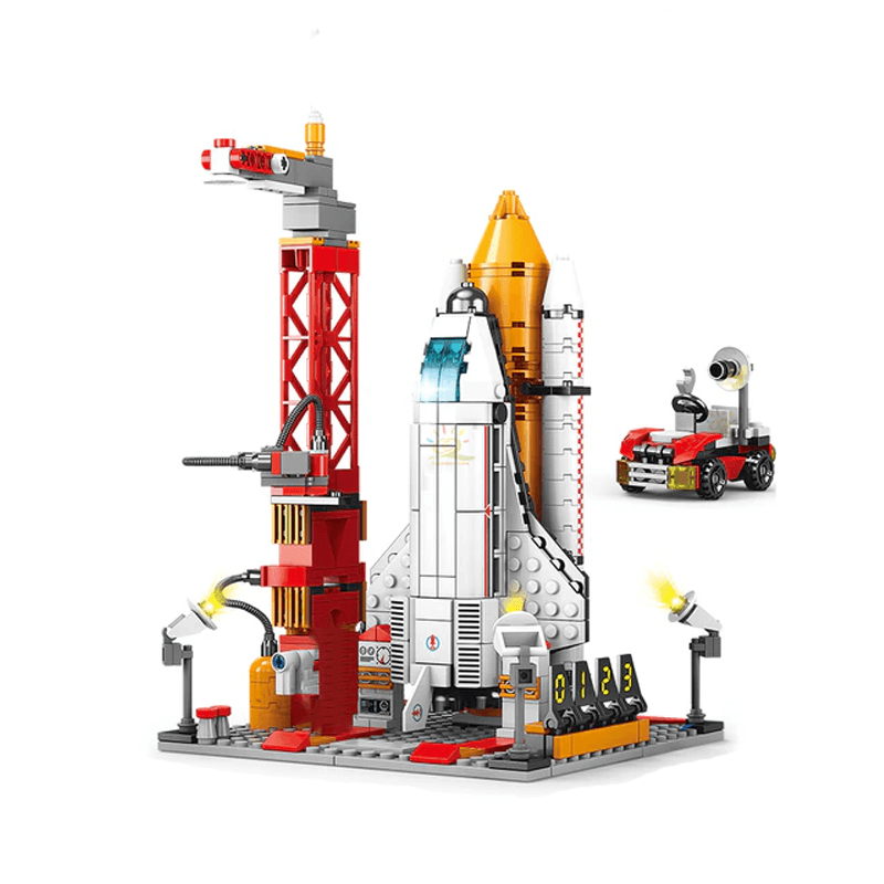 Raketbyggklossar - Kreativa Byggleksaker för Barn, Rymdraket Byggset och DIY Konstruktionsklossar-Byggsats-BB-B (med 3 figurer)-Hemnix