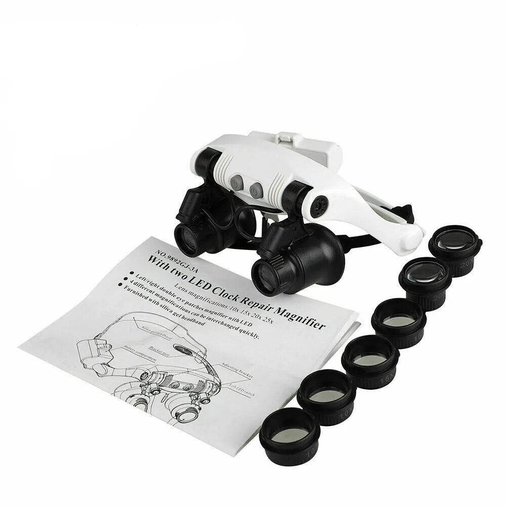 Huvudband Huvudförstorare 8 Linser LED Ljus Juvelerare Glasögon Carvallo