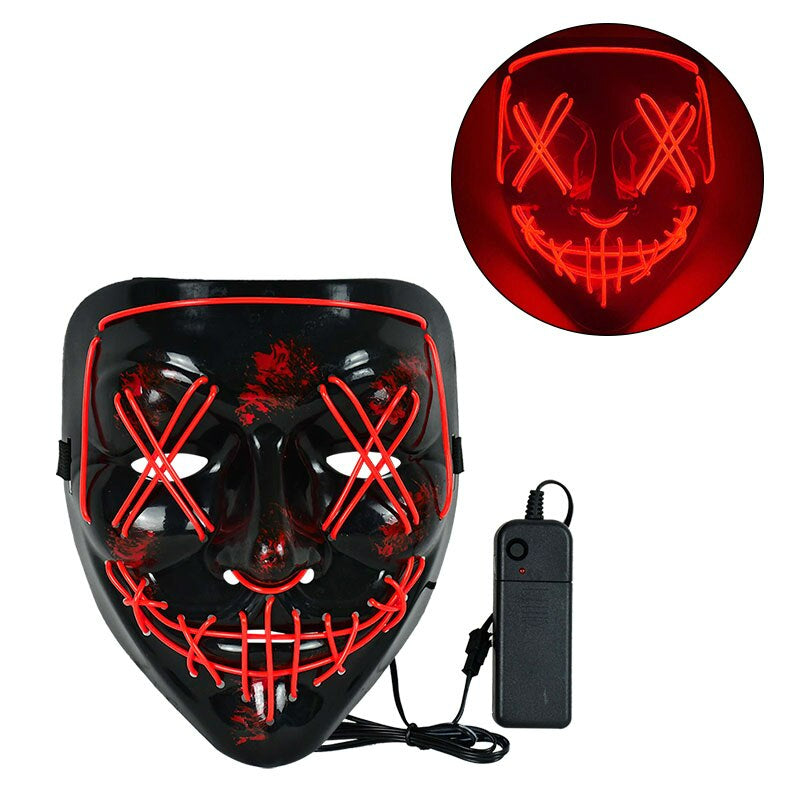 LED Skräckmask för Halloween & Maskerad | Purge-Inspirerad Blinkande Mask med 3 Ljuslägen – Justerbar & Säker EL-Wire Design-Utklädnad-BB-Röd-Hemnix