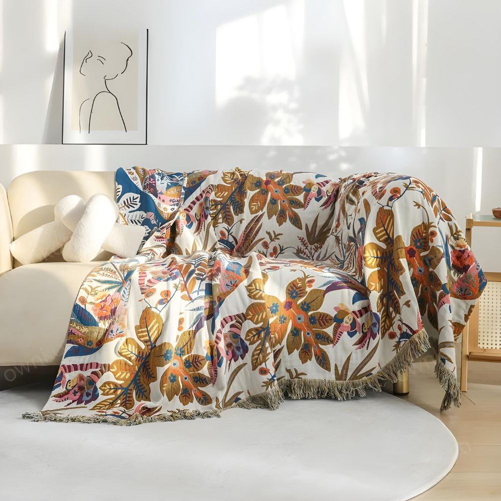 Vintage Floral Leaf Cotton Blanket Carvallo
