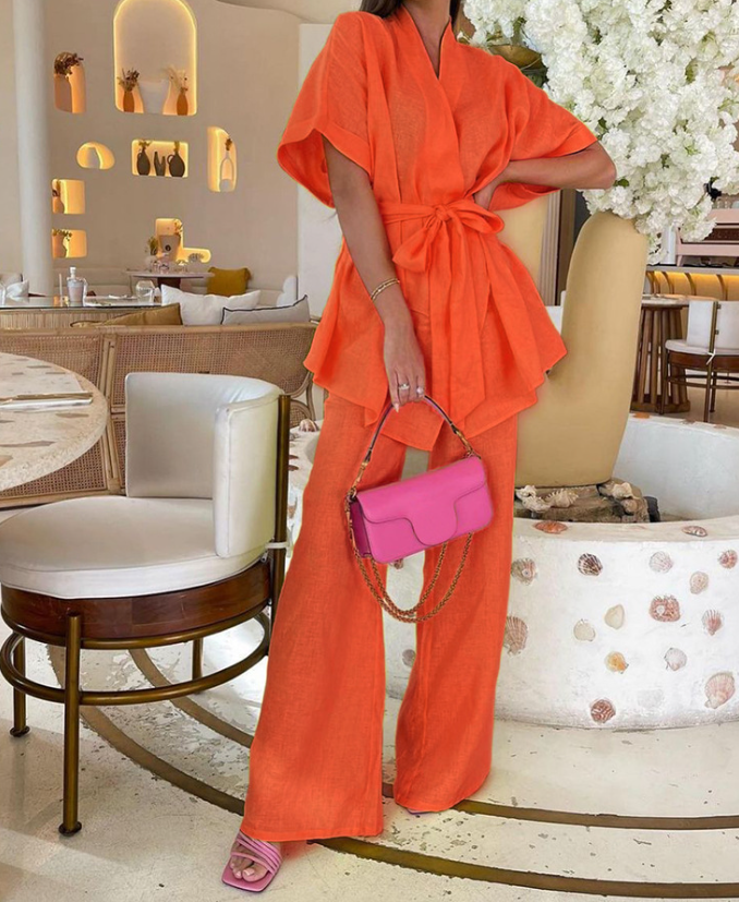 Dam Sommarset Trendig Linne Luftigt Material Hemnix