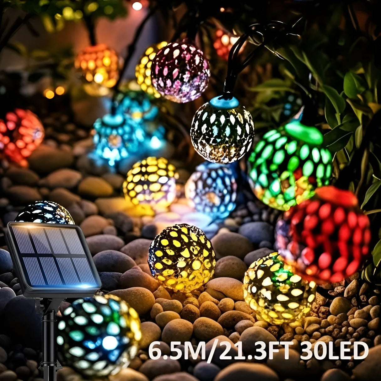 Solbollar ljus i marockansk stil – Färgglada LED-strängljus för trädgård och balkong Carvallo