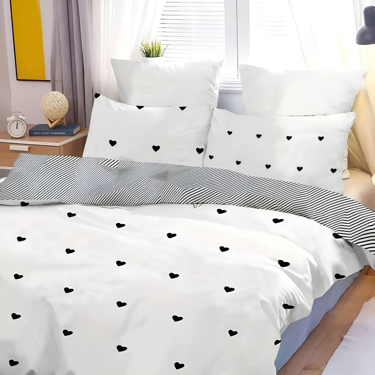 CozyHearts Påslakan - Mysigt sängset med svart kärlekstryck Carvallo