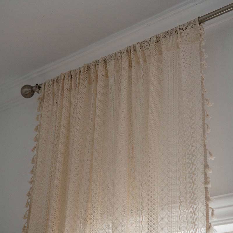 Bomull Beige Gardin Hål Ut Tassel Draperier Carvallo