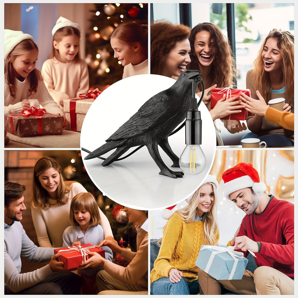 RavenLicht - Svart Korp Bordslampa, USB Driven, Harmlampa för Vardagsrum och Sovrum Carvallo