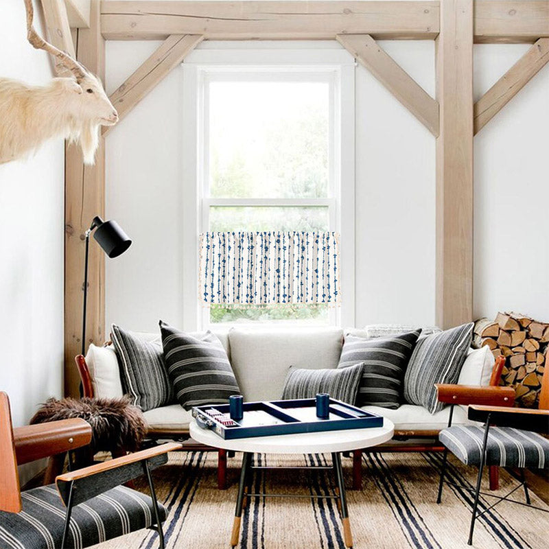 Blå ECG fransgardin i bomulls- och linneväv Carvallo