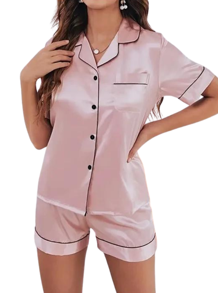 Minimalistiska nattkläder i siden för kvinnor-Hemnix-Rosa-M-Hemnix