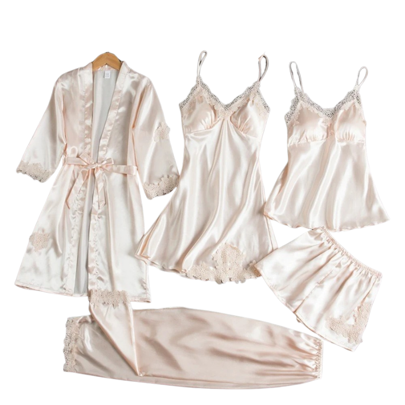 5-i-1 Satin Nattkläder Set-bellasverige-Beige-M-Hemnix