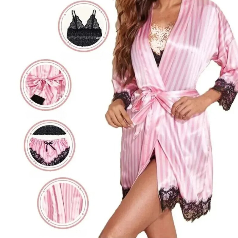 Nattkläder i satängspets 4-i-1 för kvinnor-Hemnix-Hemnix